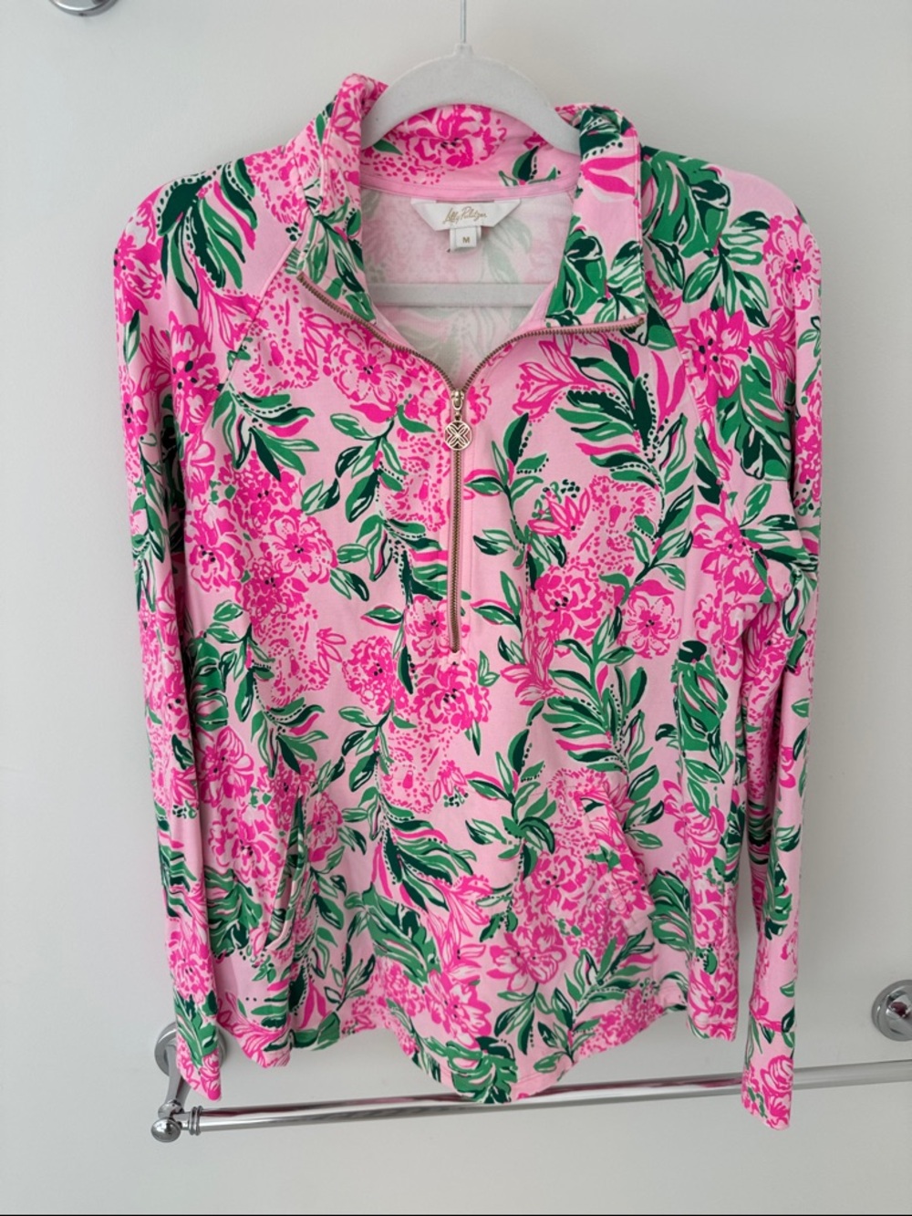 Lilly Pulitzer Pink & Green Floral Half-Zip Pullover